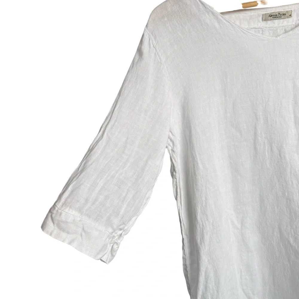 Alessia Pacini 100% Linen Mini Dress Tunic Cover Up Women’s Medium White Beach